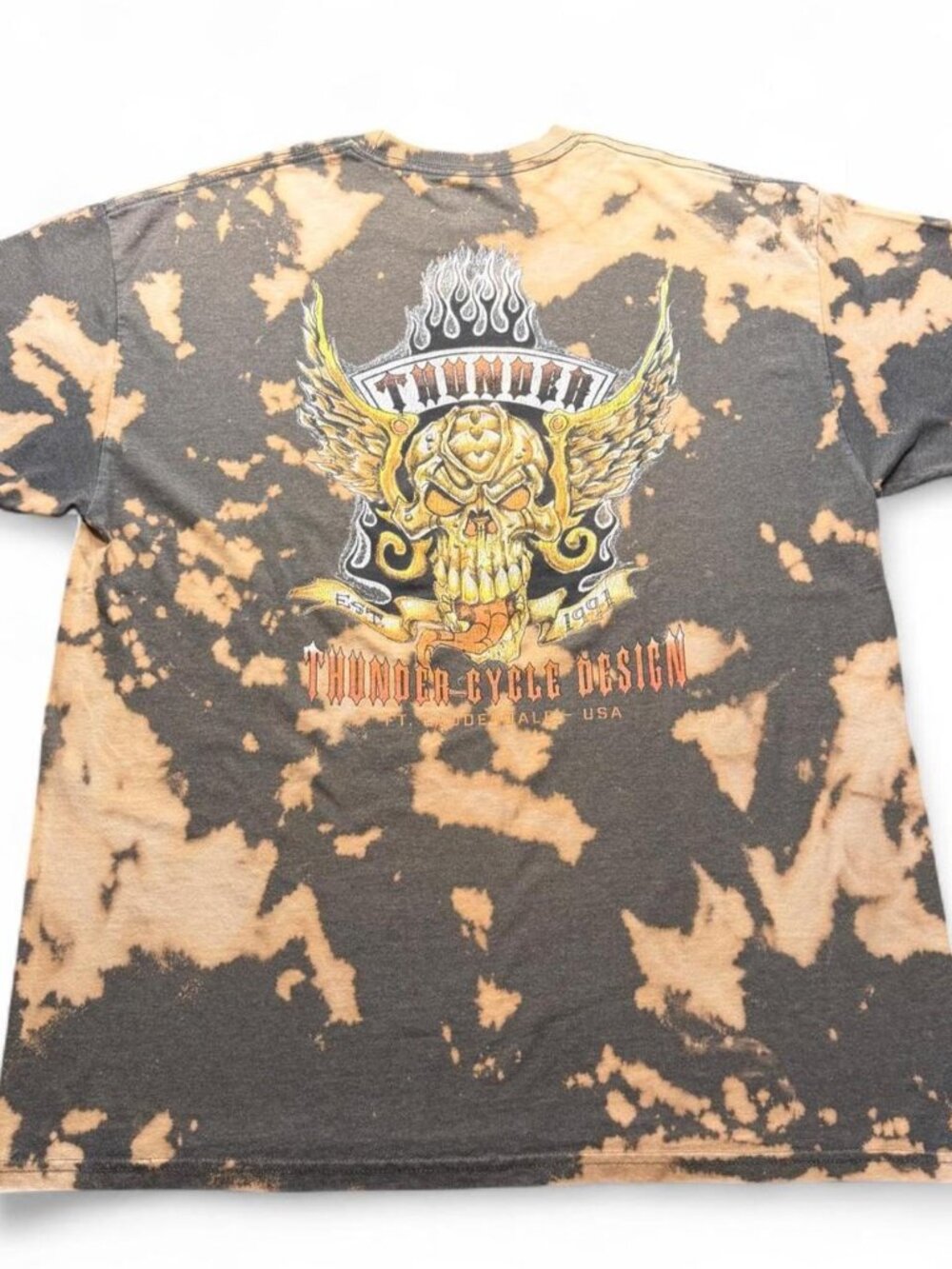 Vintage Y2K Thunder Cycle Design Bleach Biker Skull Tee L